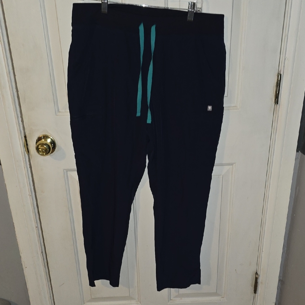 Navy Jogger Scrub Pants with Teal Drawstring